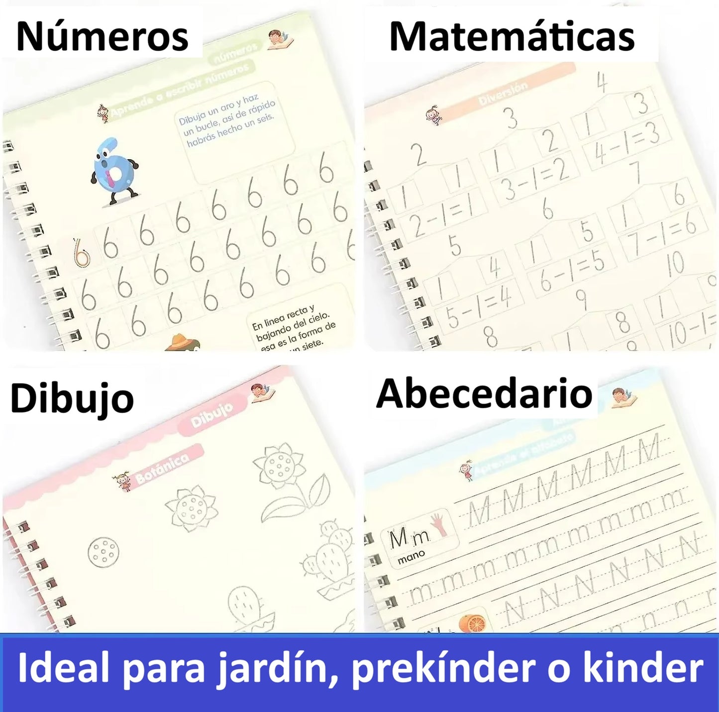 ✍️ Set de 4 Cuadernos Mágicos Reutilizables | Aprender a escribir nunca fue tan divertido
